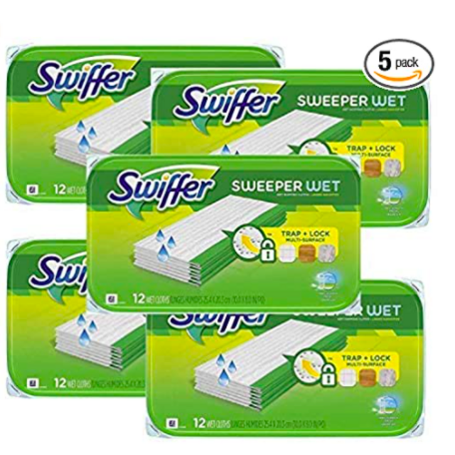 Swiffer Sweeper Wet Mopping Pad Refills for Floor Mop Open Window Fresh Scent 12 Count - 5 Pack