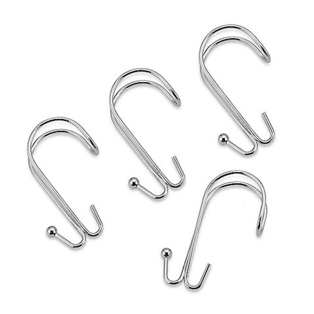 Split Chrome Dual Shower Curtain Hooks (Set of 12)