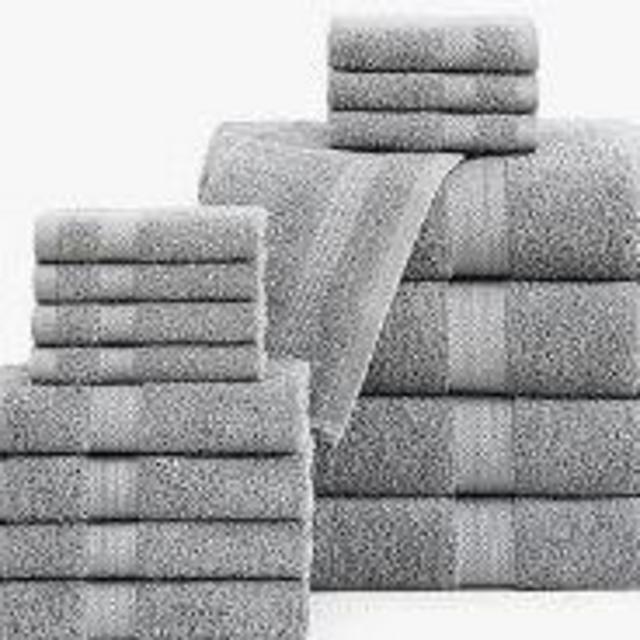 Grey Cotton Bath Towel Set of 16