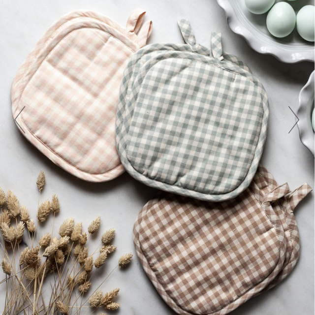Petite Gingham Potholders - Celadon