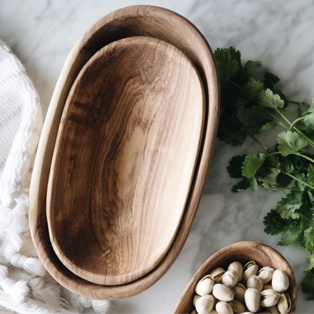 Wild Olive Wood Oval Serving Bowl Set