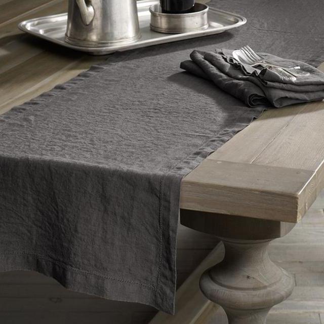 Stonewashed Belgian Linen Hemstitch Runner - Graphite