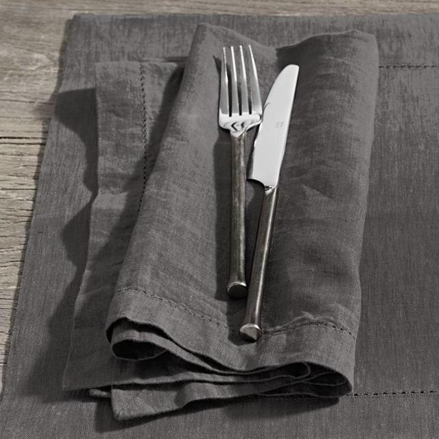 Stonewashed Belgian Linen Hemstitch Dinner Napkins (Set of 4) - Graphite