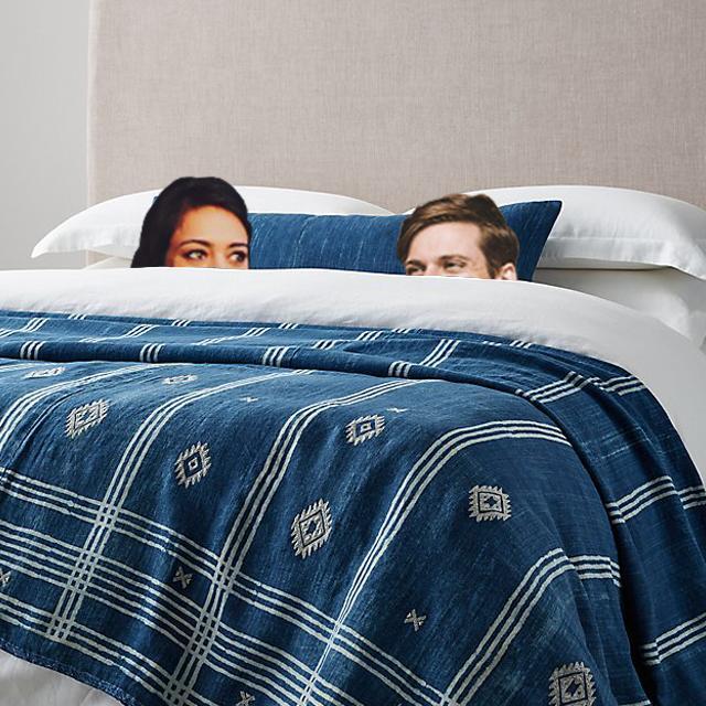 Handcrafted Tribal Linen Oversized Bed Throw - Indigo