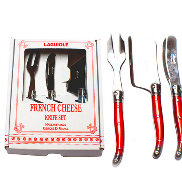 Laguiole French Cheese Knife Set, Red