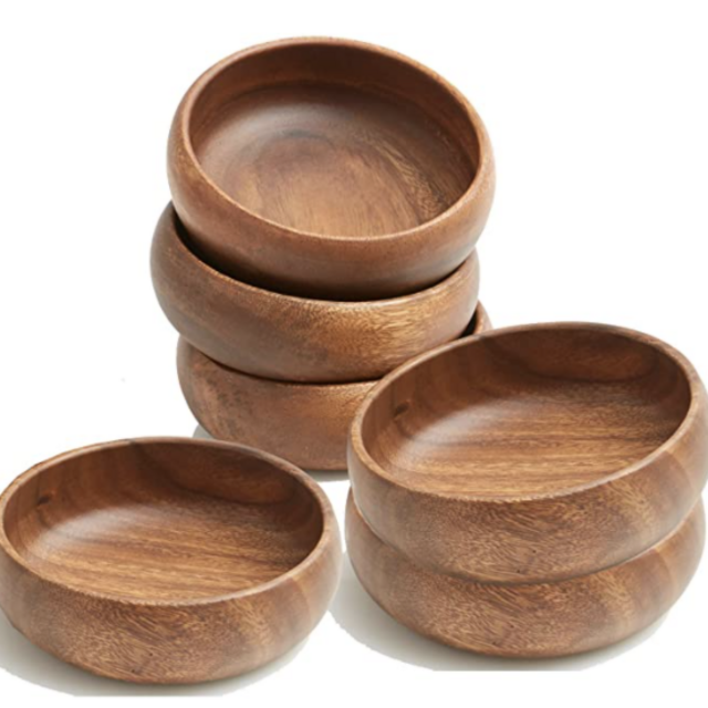 Acacia Wood Individual Salad Bowls, Set of 6