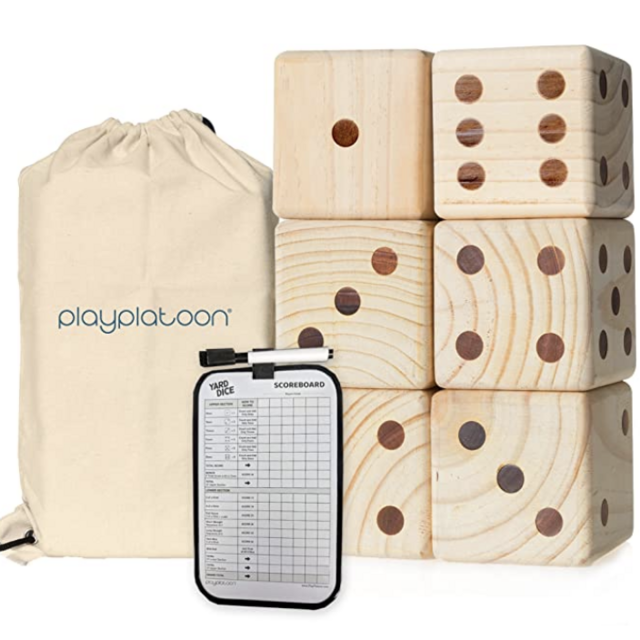 Play Platoon Lawn Dice with Scoreboard - Giant Wooden Yard Dice Outdoor Game