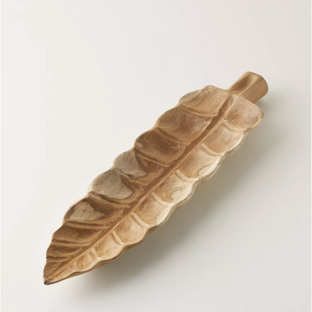 Carved Teak Leaf Serving Board