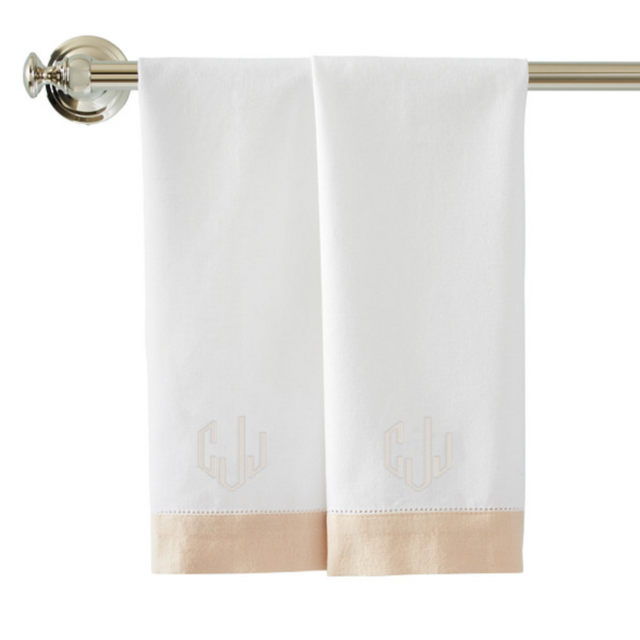 Blush Cotton Linen Color Border Guest Towels, Set of 4