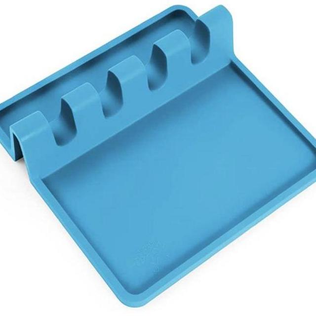 Silicone Utensil Rest with Drip Pad for Multiple Utensils, Heat-Resistant, Spoon Rest & Spoon Holder for Stove Top, Kitchen Utensil Holder for Spoons, Ladles, Tongs & More - by Zulay (Blue)