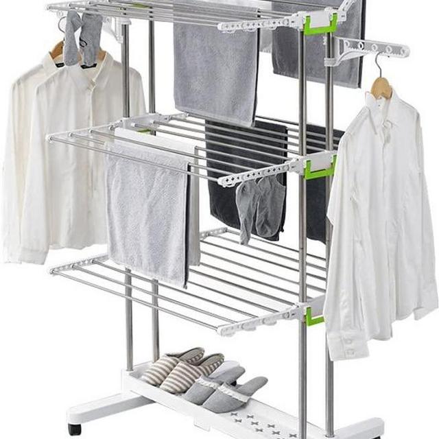 3-Tier Collapsible Clothes Drying Rack with Casters, Laundry Drying Rack, Stainless Steel Hanging Rods, Indoor & Outdoor Use