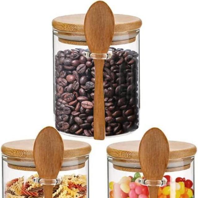 Glass Jars with Airtight Lid and Spoon,Glass Food Storage Jars Containers,Overnight Oats Containers with Lids (3PCS)