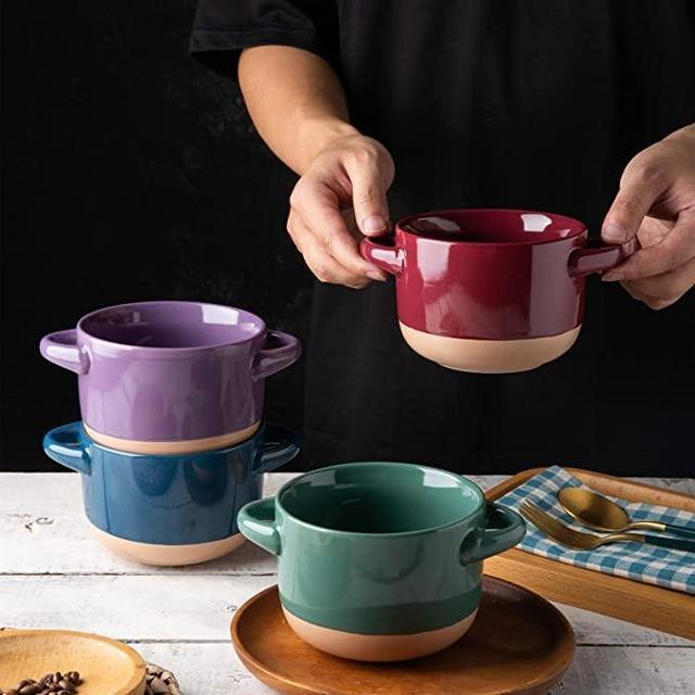 Bowls with Large Handles and Lids, Set of 4
