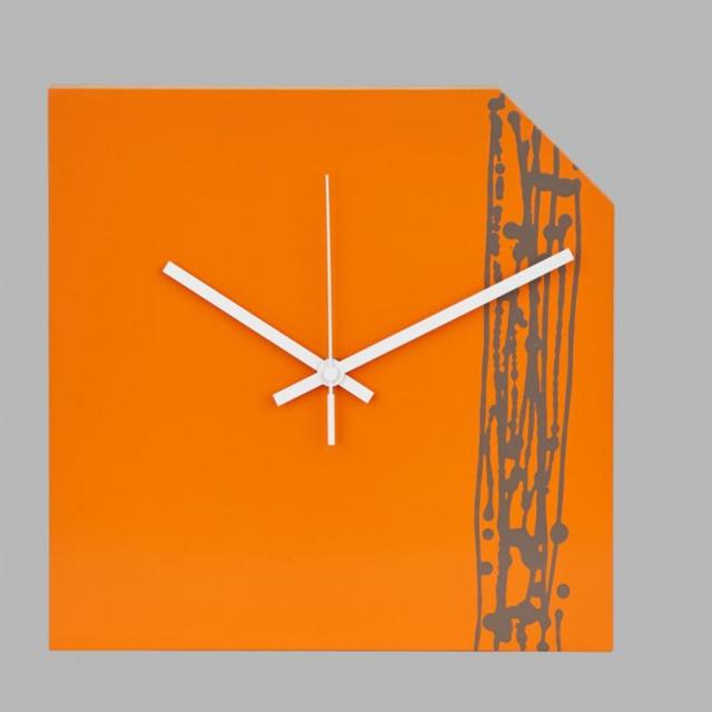 Birch Orange Lacquered Wall Clock with Grey Splash