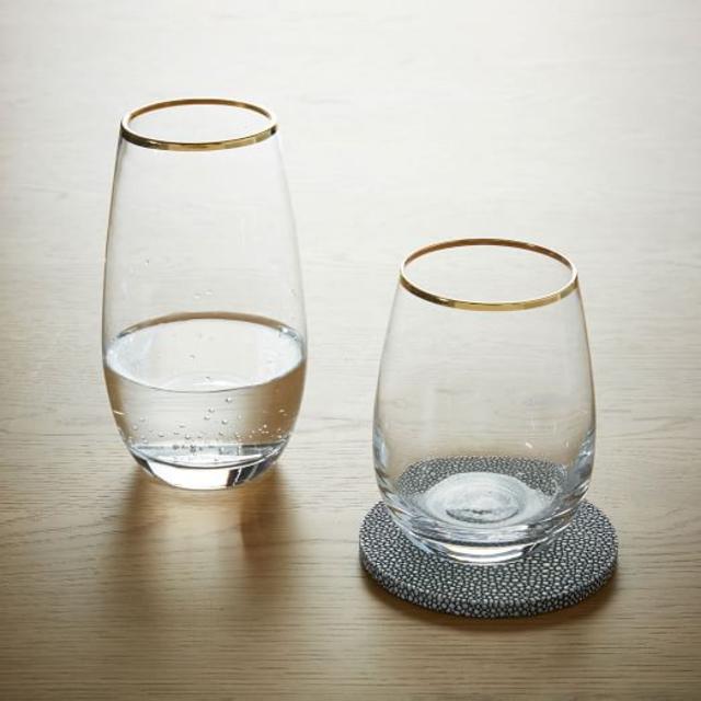 Stemless Glassware - Gold Rimmed