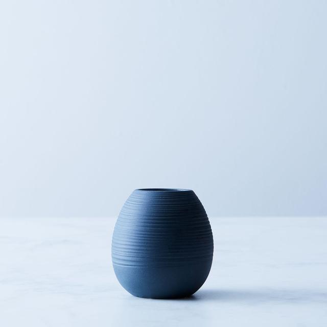 Matte Ceramic Ribbed Bud Vase(Blue Charcoal)