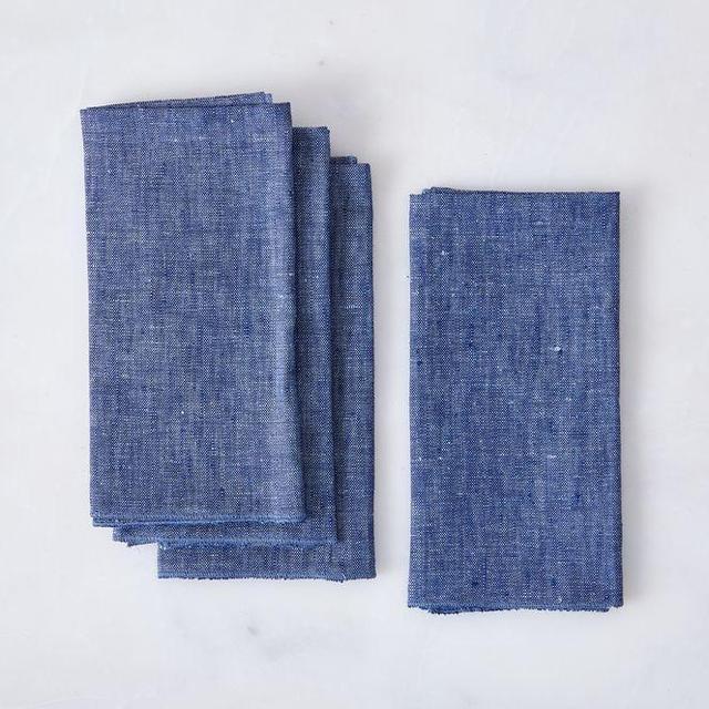 Linen Chambray Napkins (Set of 4)(Blue)