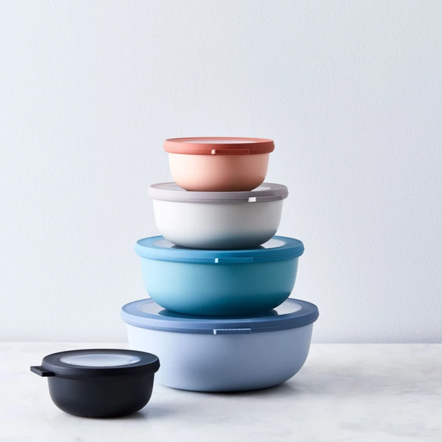 Microwavable Nested Storage Bowls (Mixed Color Set with Bonus Bowl, Shallow (Set of 4)