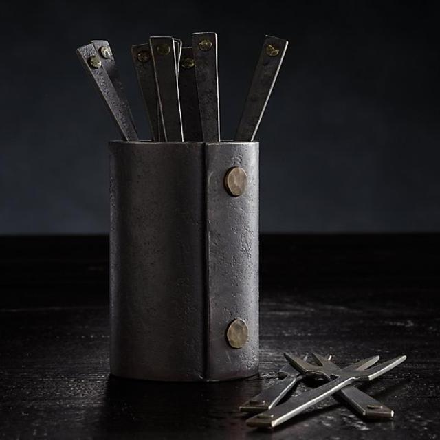 Hammered Steel Rivet Cocktail Forks (Set of 12)